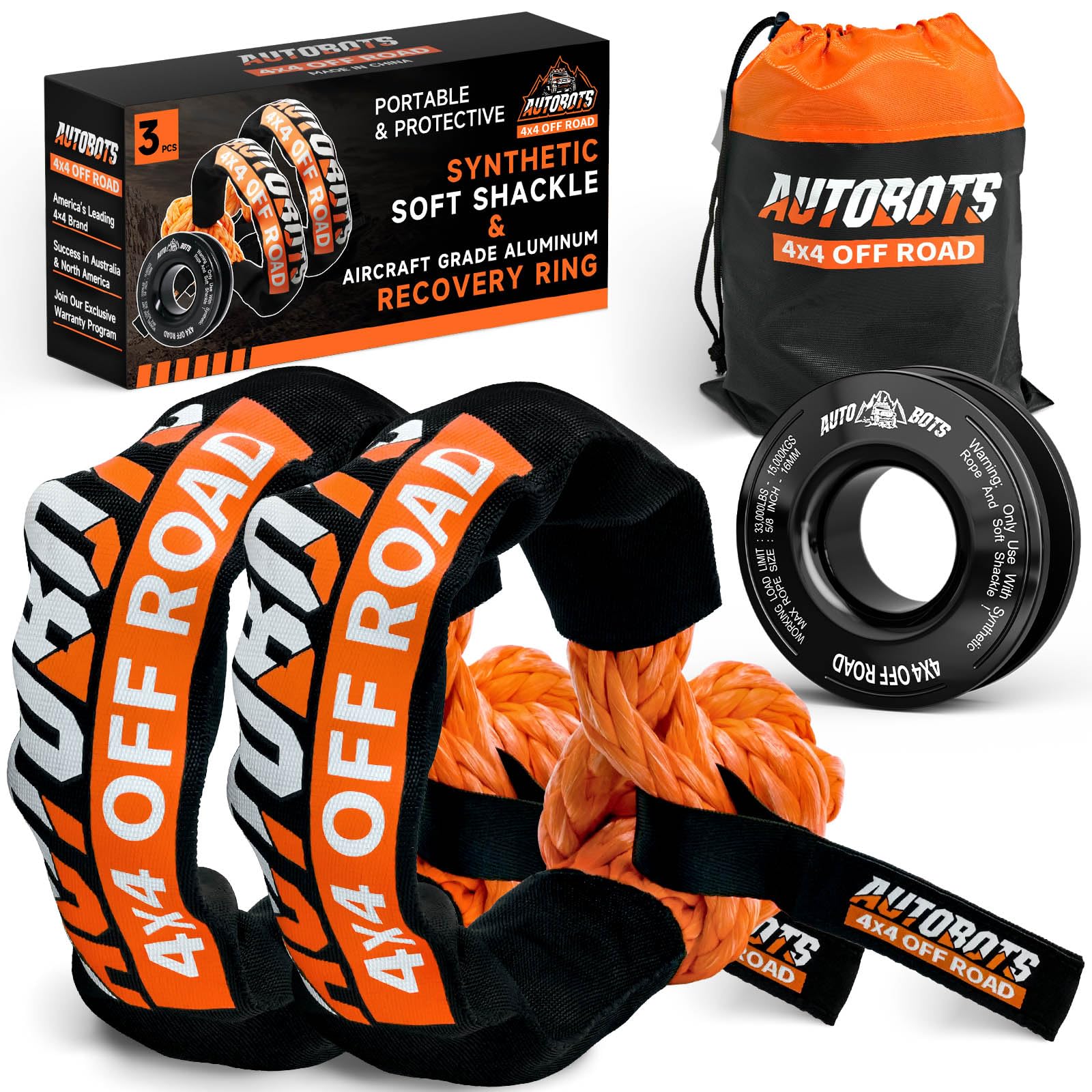 AUTOBOTS Soft Shackle 1/2" x 22" with Recovery Ring for Off-Road 2-Pack