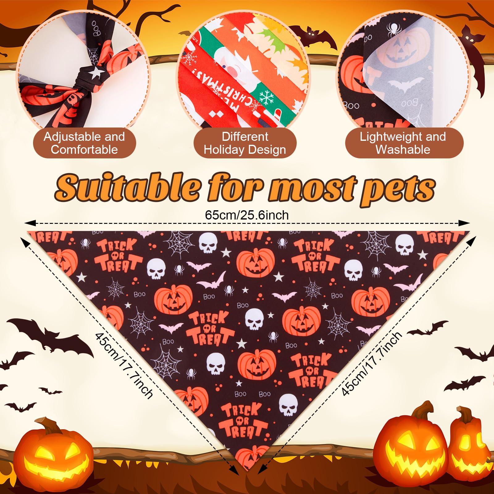 Chunful Lot de 120 bandanas pour chien pour l'automne, Thanksgiving, Halloween, Noël avec motif feuille d'érable, citrouille, fantôme, bonhomme de neige, triangle réglable pour animal domestique pour
