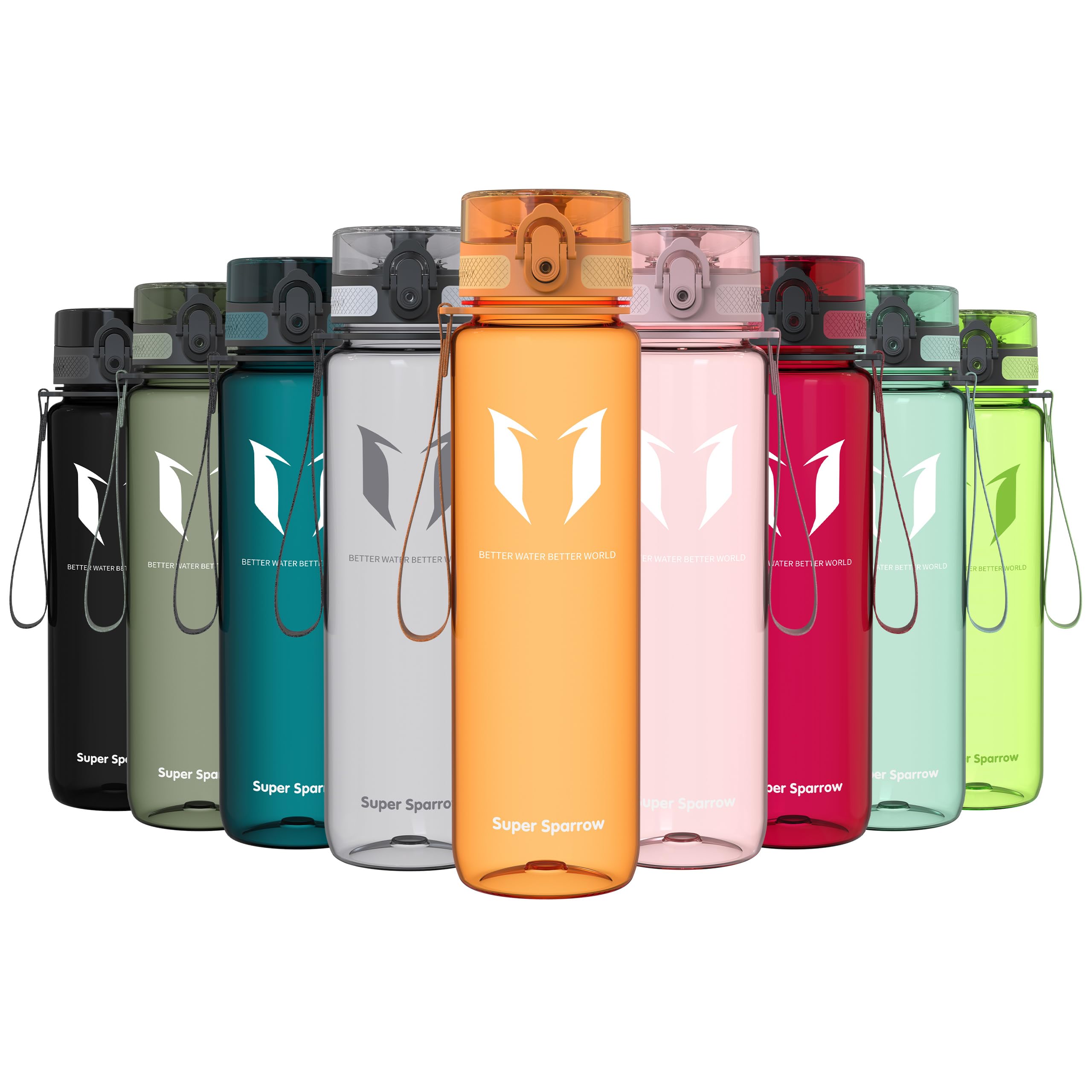 Super Sparrow Sports Water Bottle - 1000ml - Non-Toxic BPA Free & Eco-Friendly Tritan Co-Polyester Plastic - For Running, Gym, Yoga, Outdoors and Camping