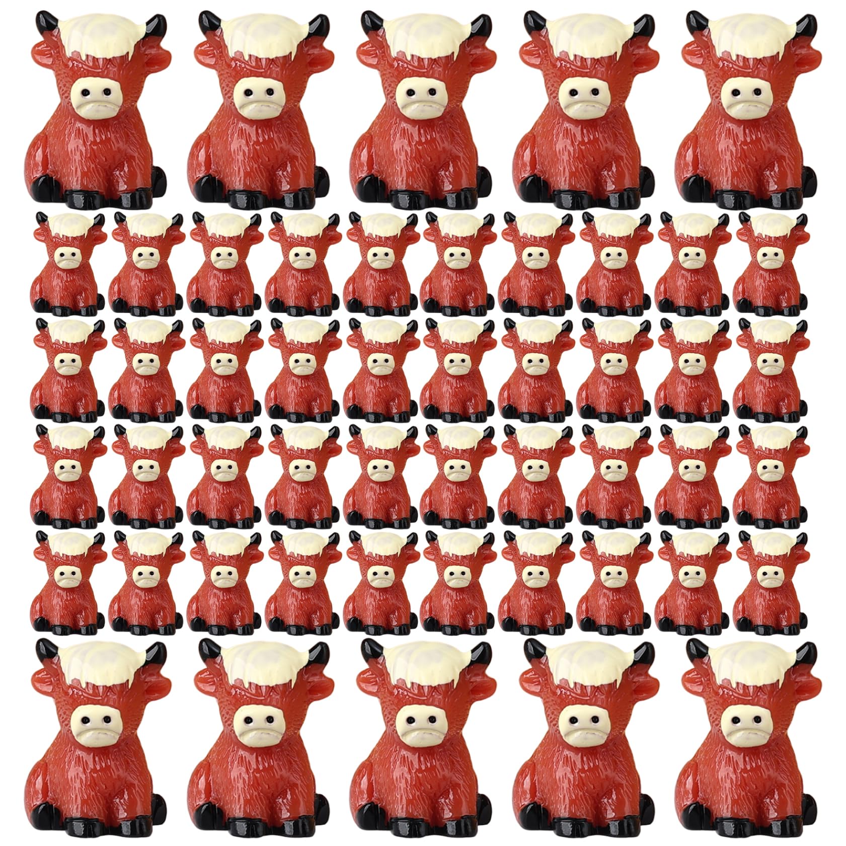 Eeetiscna 50Pcs 0.8x0.6 Resin Mini Highland Cow Figurines, Realistic Miniature Animals for Dollhouse Micro Landscape