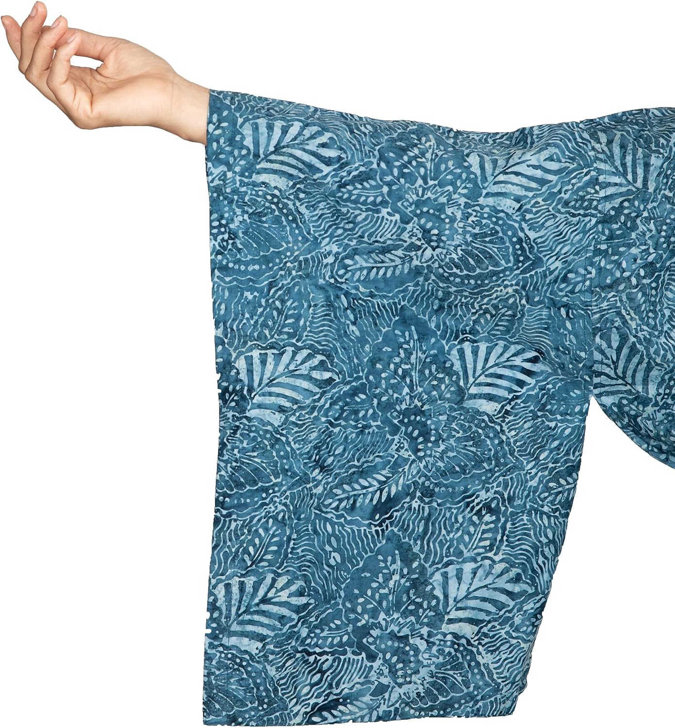 NOVICA Artisan Robe Long Blue Cotton | Handcrafted Batik Art | Sleepwear V-Neck Casual | Loungewear | Knit Bathrobe | Belted Tie Closure | Scuba Patterned | Indonesia Leaf Tree Blue Forest