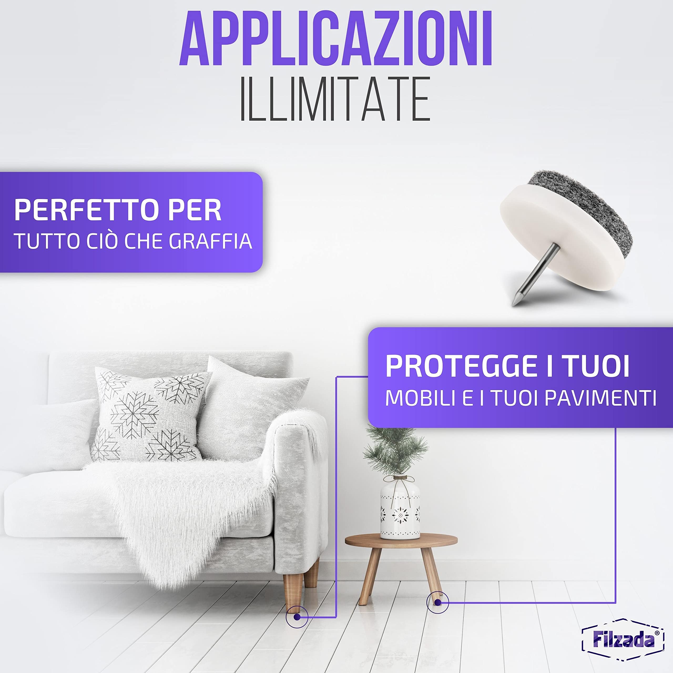 Filzada® 40x Feltro aliante con chiodo - Ø 24 mm (bianco) - Scivoli per mobili professionali/scivoli per sedie in feltro da inchiodare