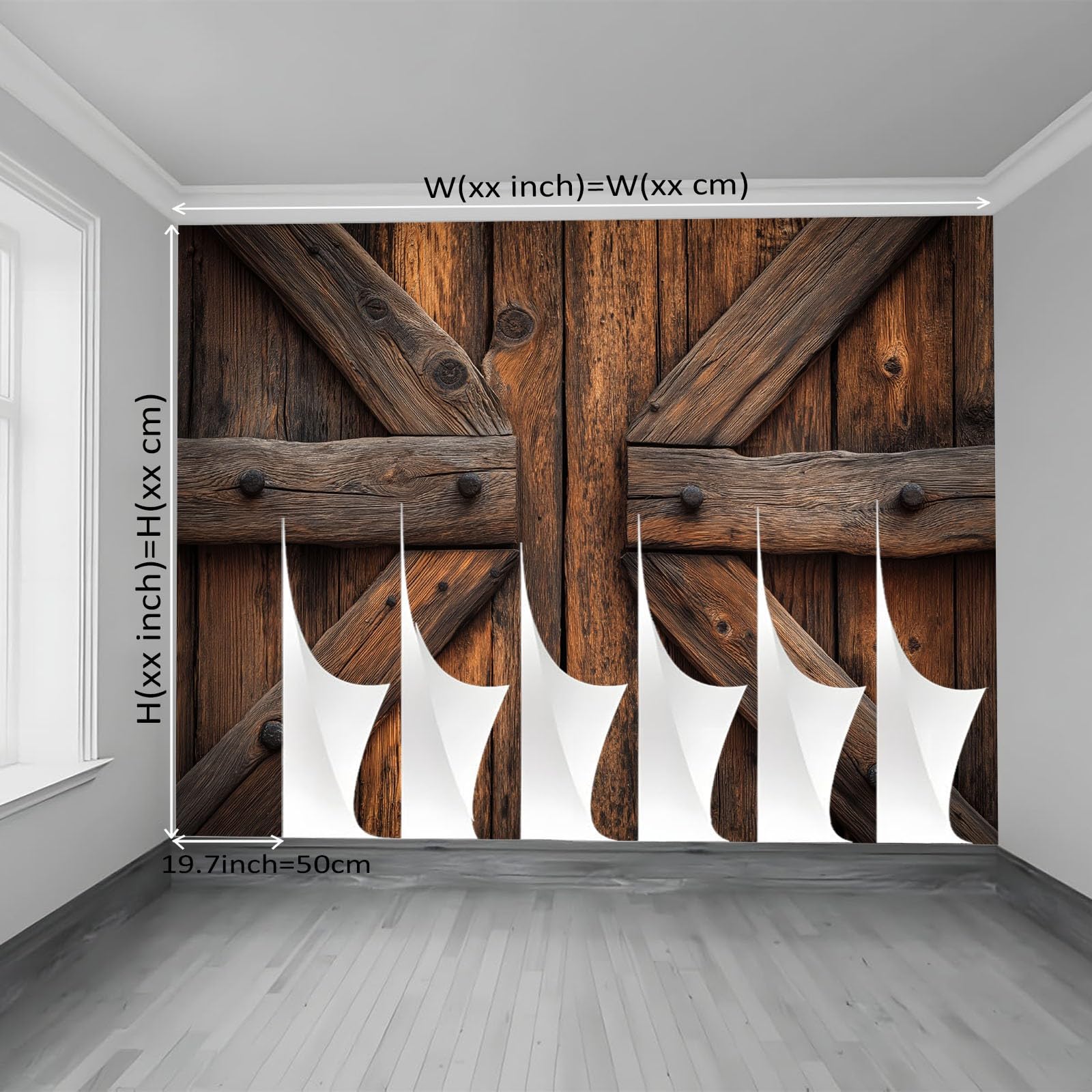 Tapeta 3D z włókniny drewniane drzwi 400 x 280 cm styl retro tapeta dekoracja ścienna do salonu sypialni ciemnobrązowa