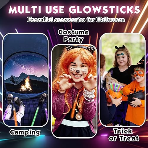 Miniatura 6 de Juego de 36 collares de 8 pulgadas con palitos brillantes de Halloween con tapas y cordones brillantes de calabaza de araña brillante que brillan en