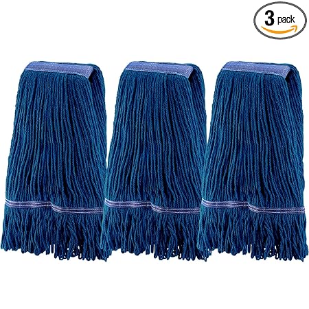 3 Pack,Heavy Duty Commercial Grade String Mop Heads Replacements,Wet Industrial Blue Cotton Looped End String Cleaning Mop Head Refill,Cotton Mop Head Refills,Wet and Dry,Machine Washable(Blue)