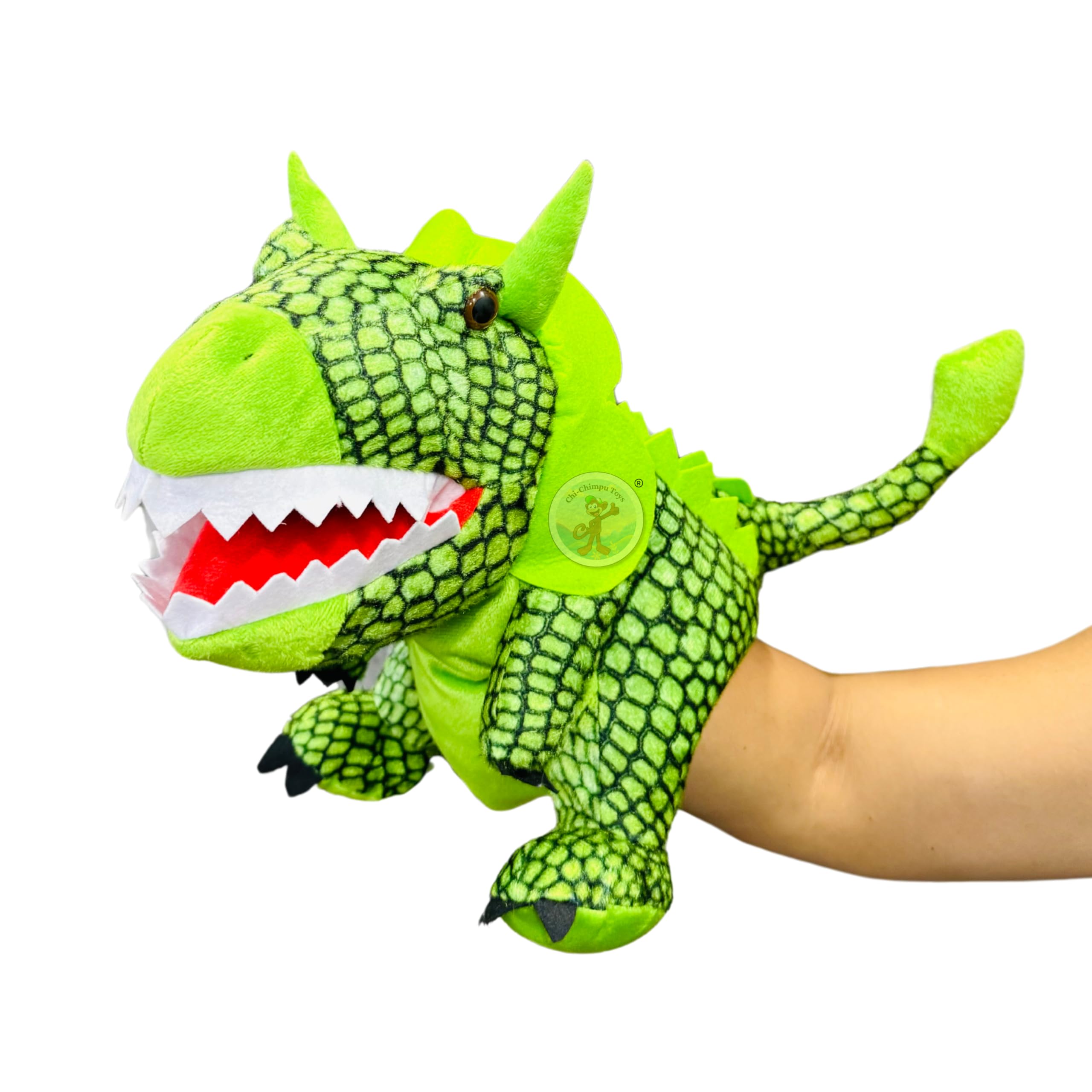 Chi-Chimpu’s Open Mouth Triceratops Dinosaur Hand Puppet for Kids | Storytelling Puppets for Kids | Interactive Plush Hand Pet for Learning | Eduational Toys for Fun Play | Ideal Gift for Childerns
