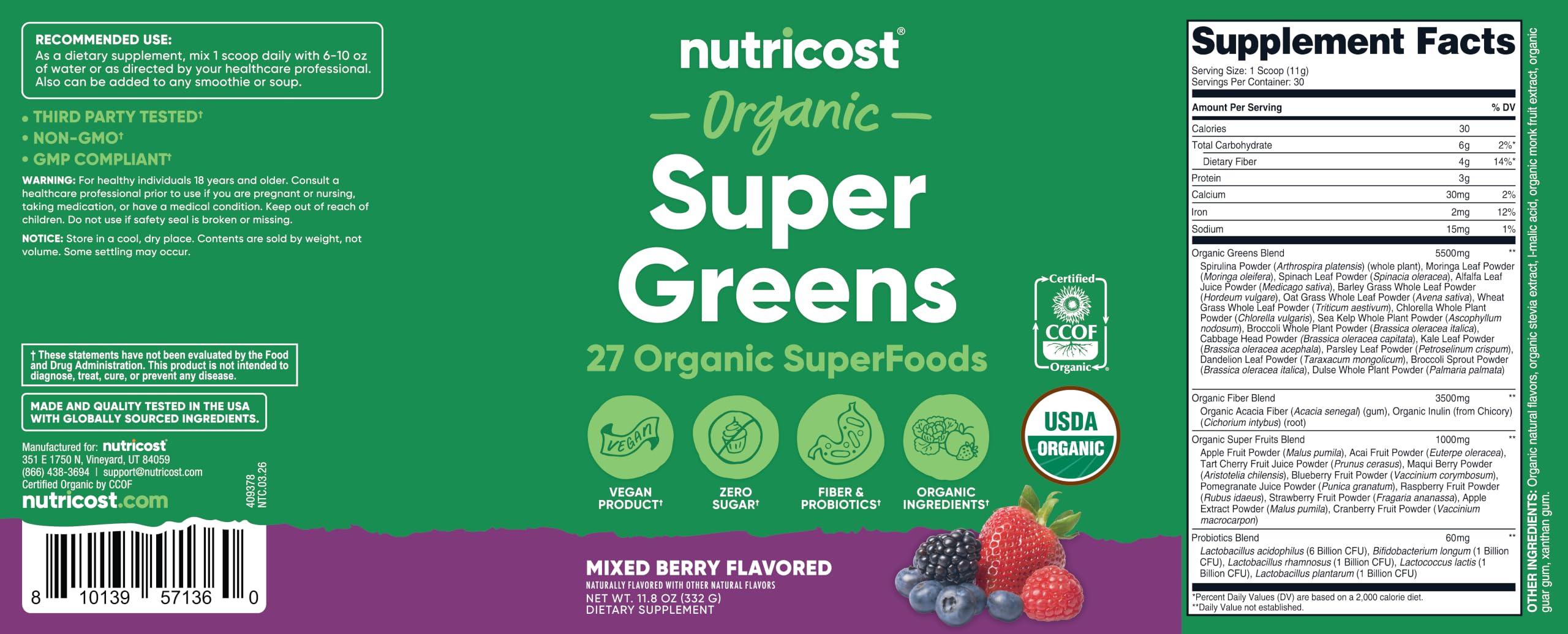Nutricost Organic Super Greens Powder (Mixed Berry Flavor) 30 Servings — Amazon image 6