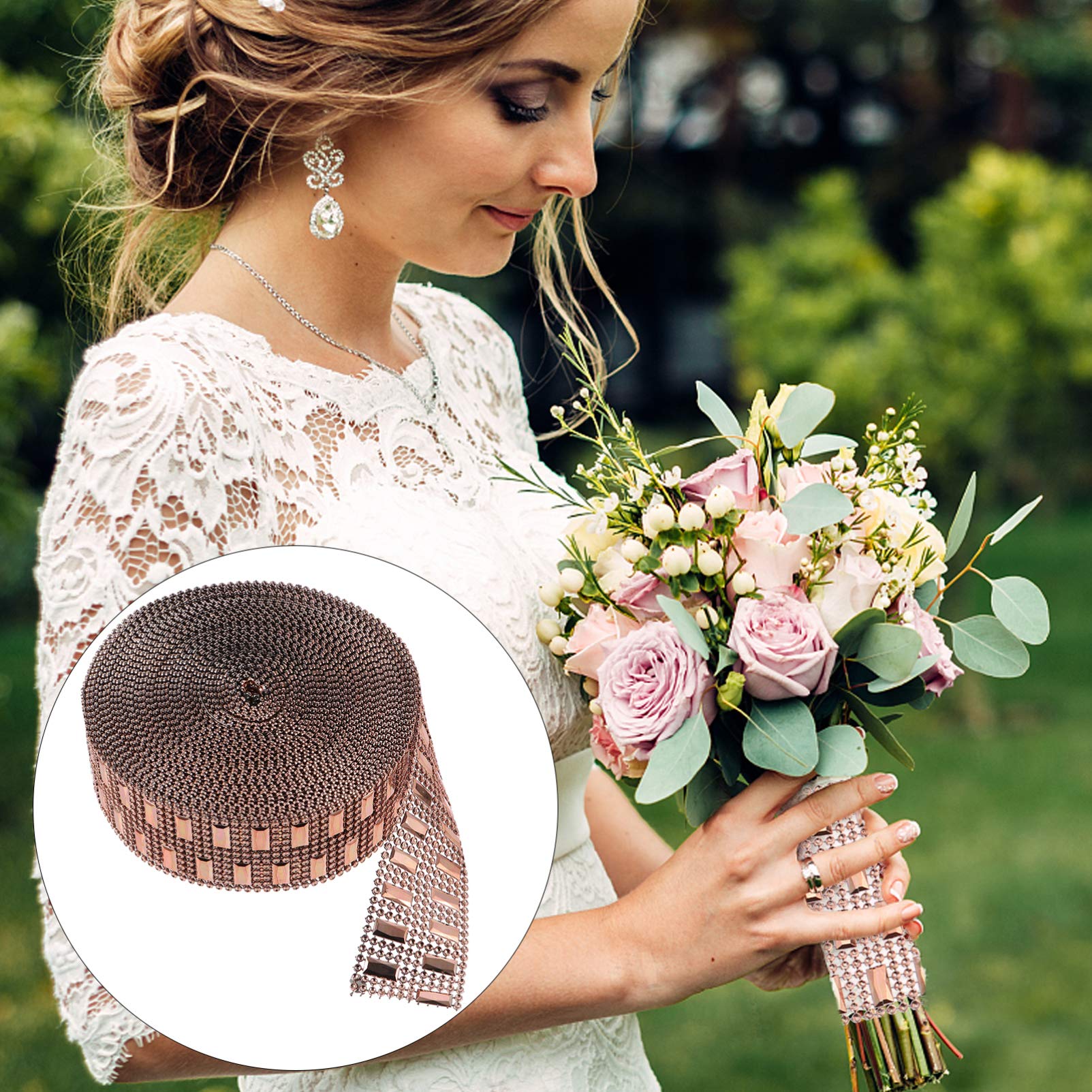 ACiyD Rolle Close Bridal Rose Strass Bouquet Applikation- Reihe Gold Party Diamond Ribbon Kette Faux Mesh Weddin Flower Trim Crafts Crystal Cake Clothes Row Shower Wrap Nähen