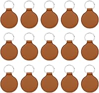 PATIKIL 15pcs Light Brown PU Leather Round Blank Keychains - Double Sided for Laser Engraving, UV Printing, Embossing DIY Crafts