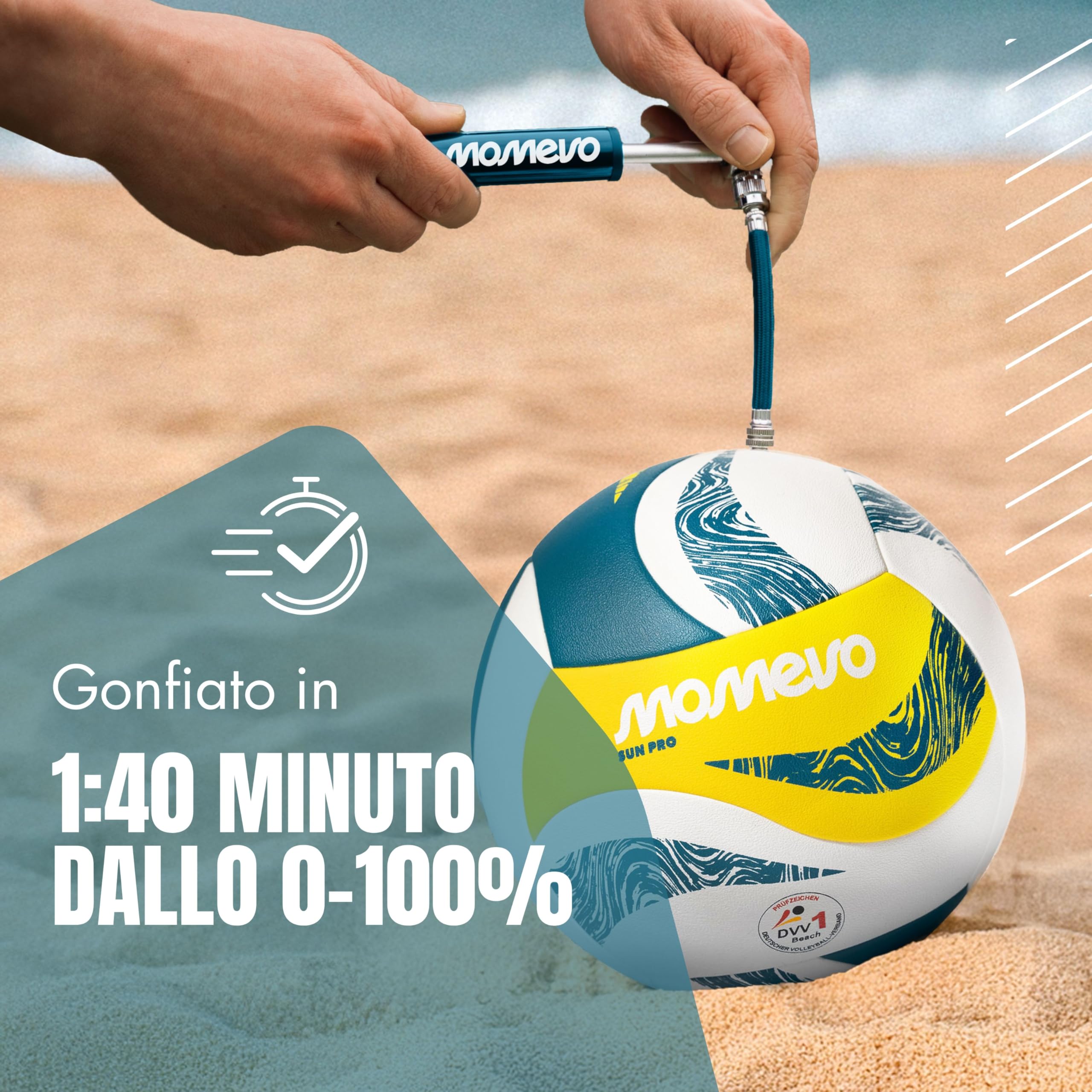 SunPro Pallone Pallavolo - Pallone Beach Volley Ufficiale, Confermato DVV, Misura 5, Superficie in Morbida Microfibra PU – per Spiaggia e Sport all’Aperto, Idea Regalo