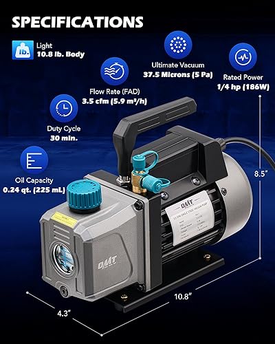 Miniatura 2 de Orion Motor Tech Bomba de vacío, bomba de vacío de una sola etapa HVAC de 3.5 cfm 14 hp para R12 R22 R134a R410a R502, kit de bomba de vacío de CA