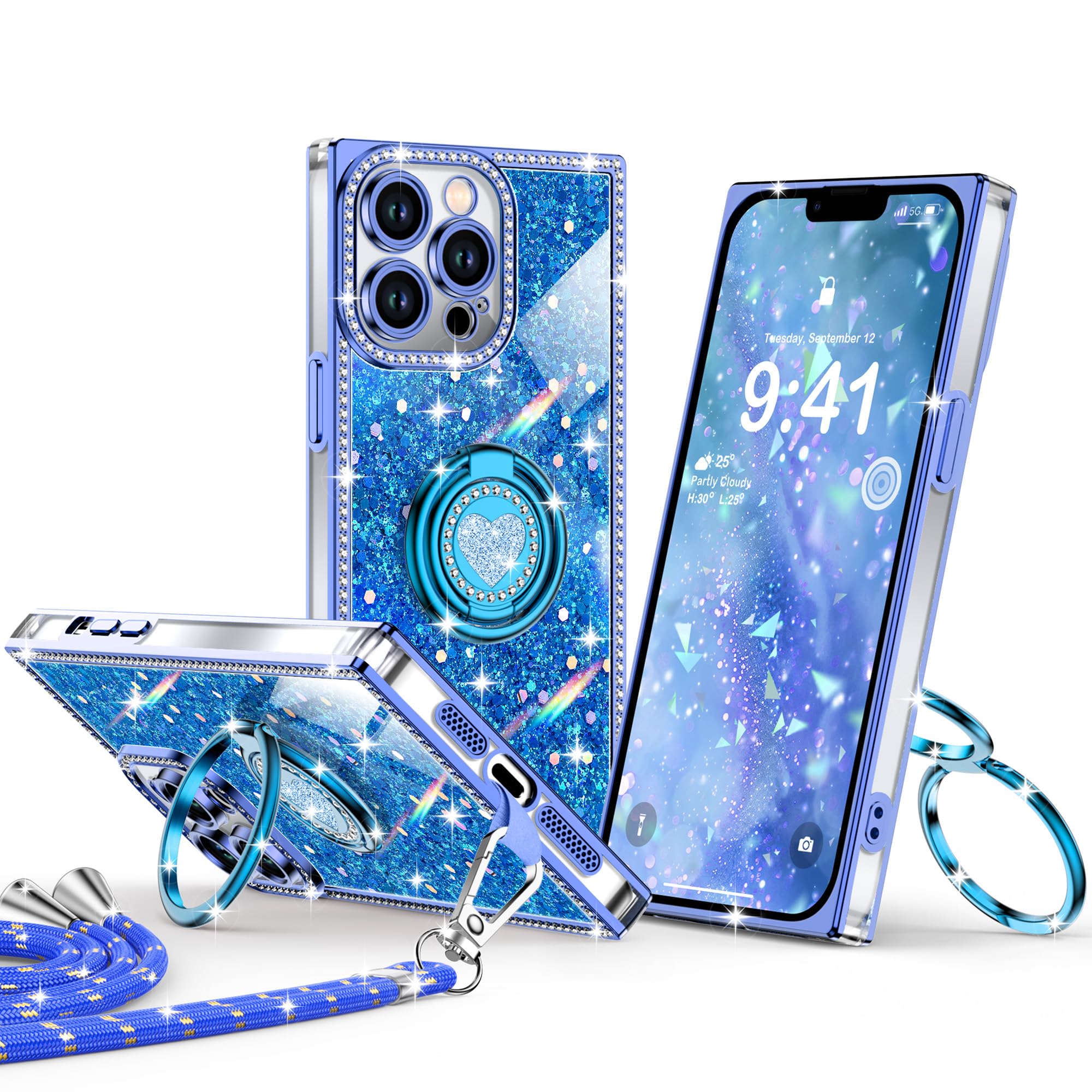 Amazon.co.jp: XYZ iPhone 13 Proケース、スタンド付きキラキラ光る