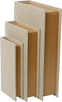 DECOR4SEASON Decorative Book Boxes Set of 3 – Modern Faux Linen & Wood Hidden Storage for Coffee Table – Stackable Fake Books for Shelf Decor, Remote Control & Jewelry Organizer (Linen)