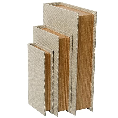 Modern Linen and Wood Decorative Faux Book Boxes Set of