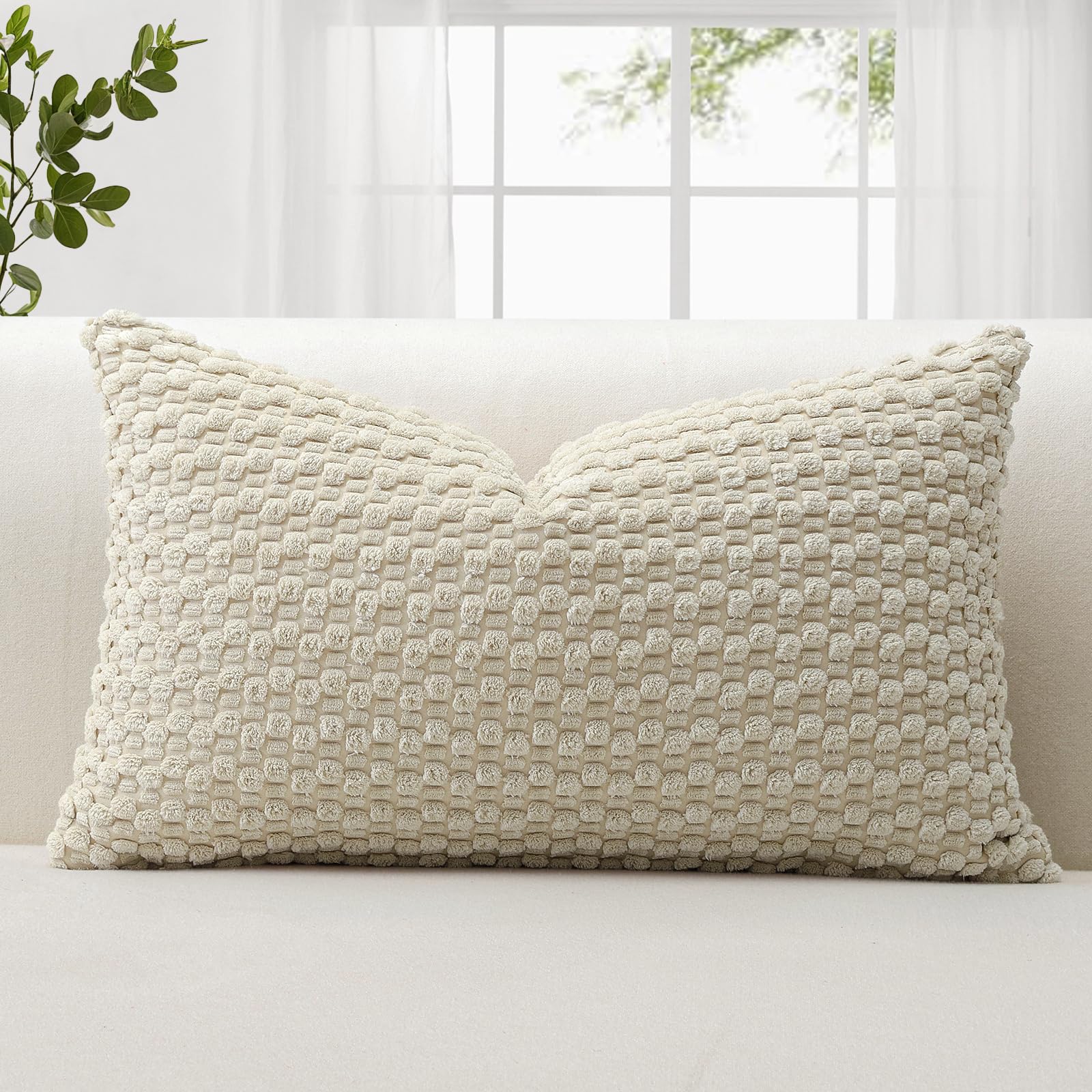 JOTOM Corduroy Soft Cushion Covers 30x50 cm Decorative Throw Pillow Covers with 3D Bubble Texture Cushion Case for Couch Sofa Bedroom Soft Pillowcase for Home Decor (Beige)