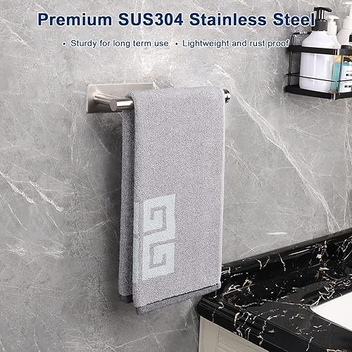 Miniatura 3 de NearMoon Toallero de mano autoadhesivo, barra de toalla de mano de acero inoxidable a prueba de óxido para baño, cocina, adhesivo y montaje en pared