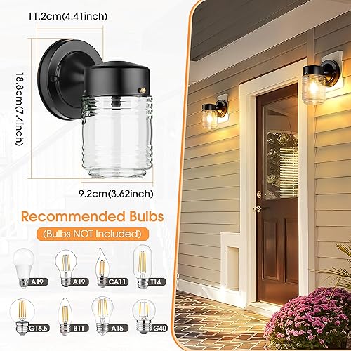 Miniatura 5 de Jelly Jar - Farol de pared para exteriores, resistente al agua, para montaje en pared, aplique antioxidante para puerta delantera con vidrio