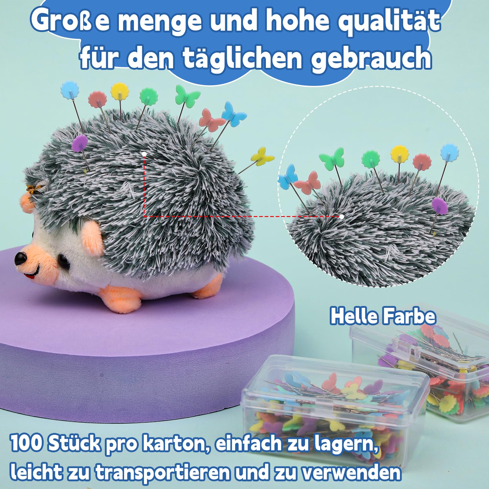 Lot De 400 Épingles à Tête Fleur Multicolores Avec Coussin Hérisson - Épingles Couture Décoratives Longues