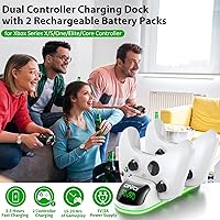 Vista 6 de Estación de carga de controlador compatible con Xbox One 2 paquetes de baterías recargables de 1300 mAh para Xbox Series XSOneEliteCore Controller