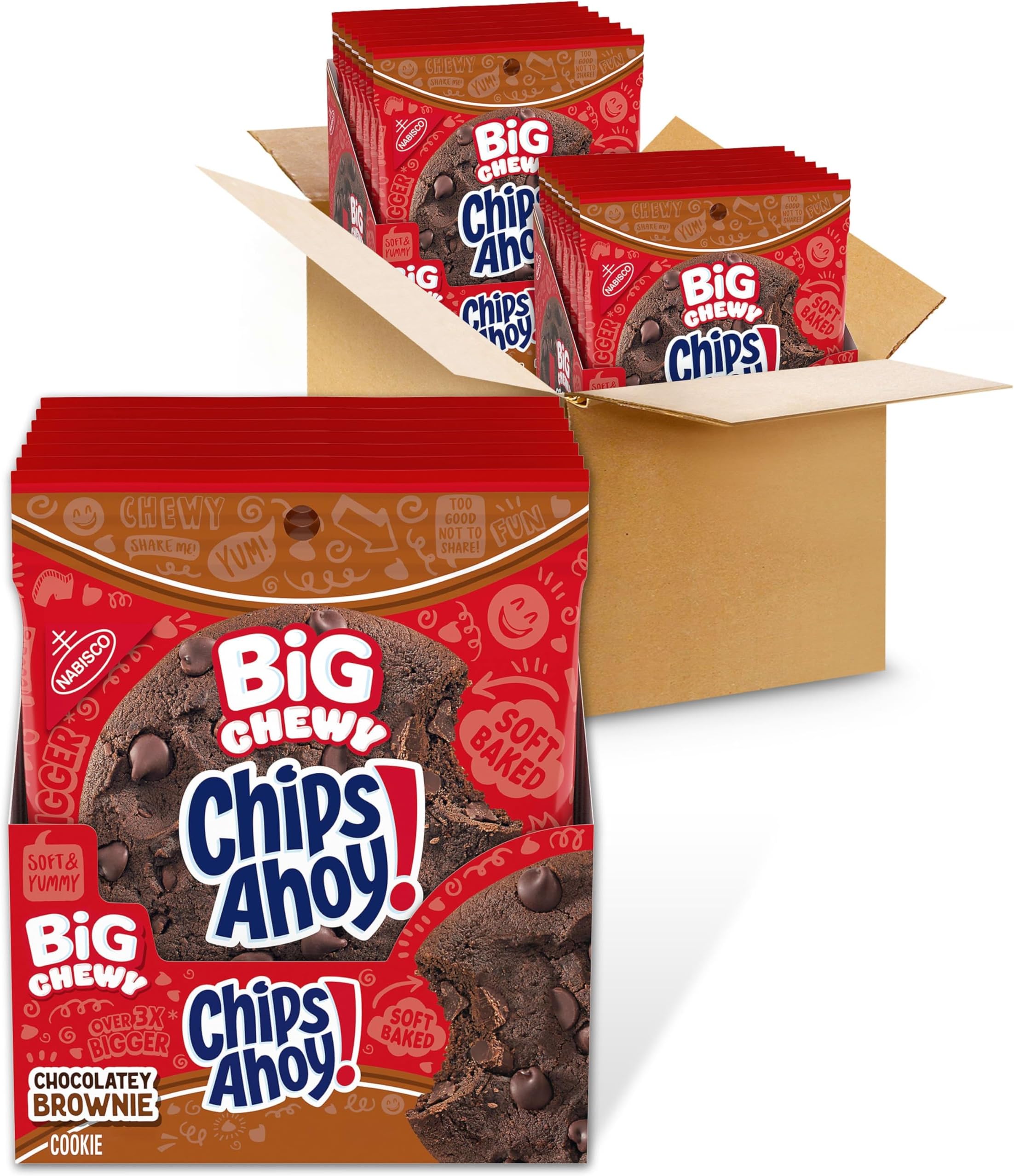 Big Chewy Chocolate Chip Cookies, Chocolatey Brownie, 14 Snack Packs (1 Cookie Per Pack)