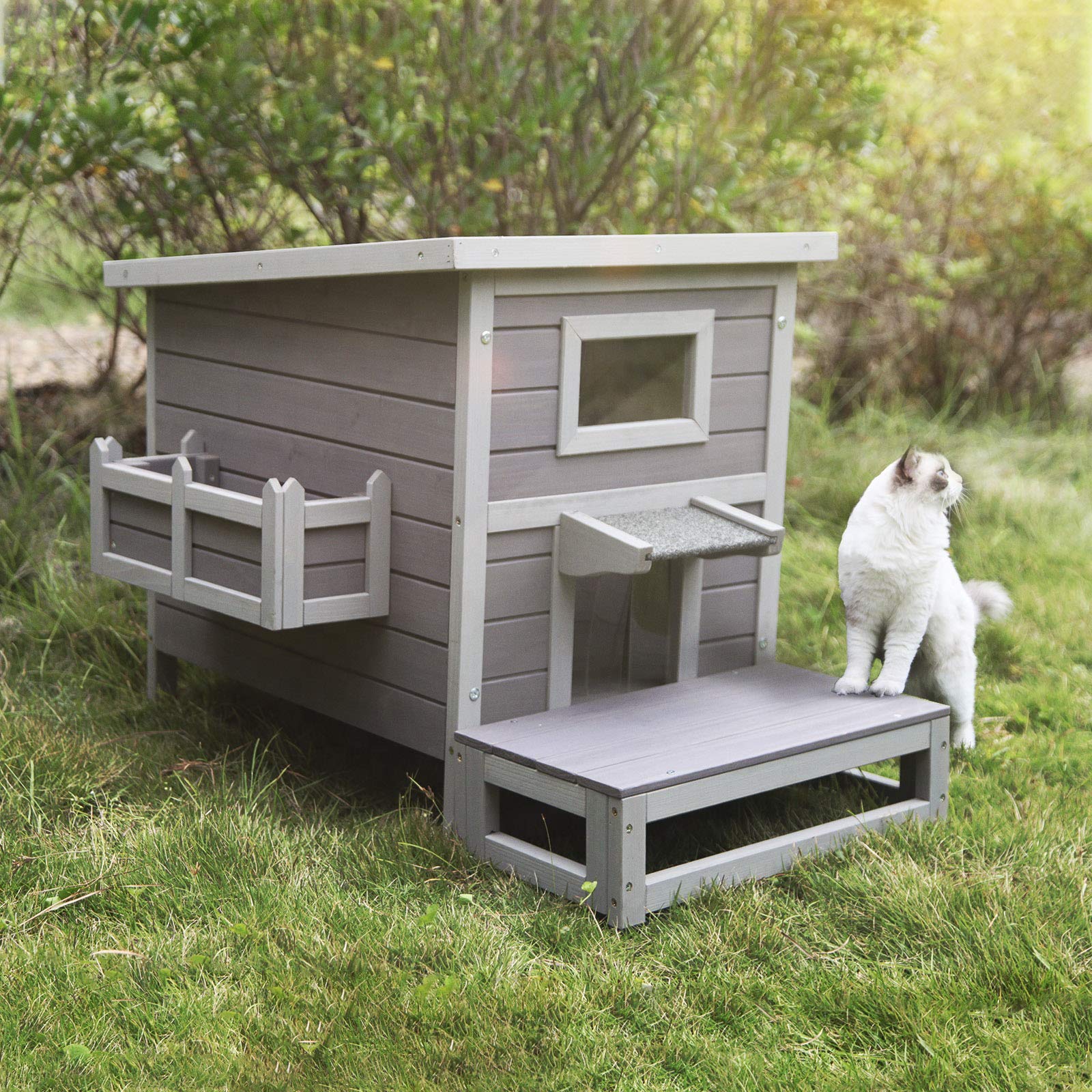 Buy Outdoor Cat House Kitty House with Escape Door, Cat Shelter