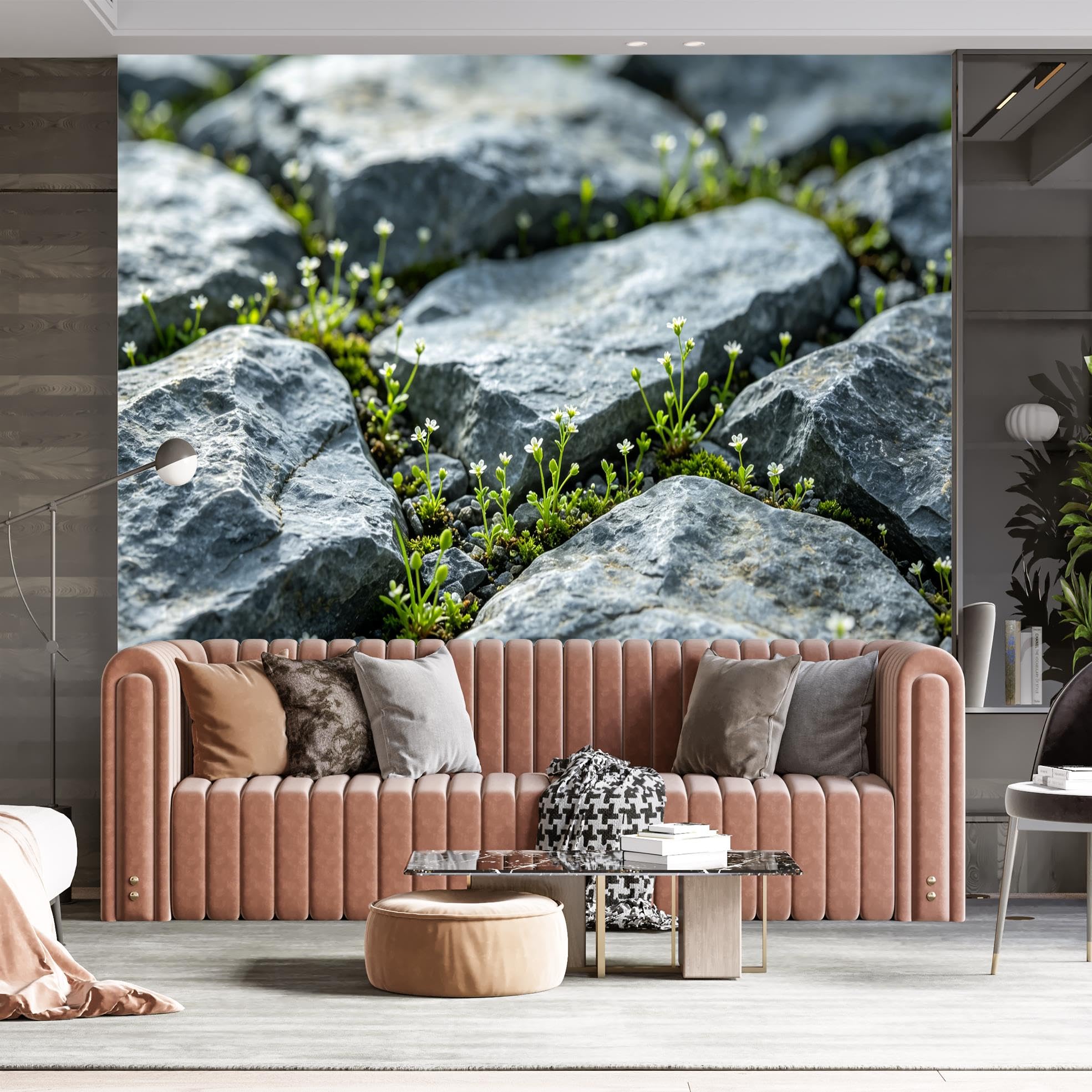 Wallpaper Murale in Muschio Grigio, Carta da Parati Panoramica Autoadesiva 3D Impermeabile in Vinile Rimovibile per Camera da Letto, Caffè, Soggiorno, Arredamento Casa 365X254Cm (144X100in