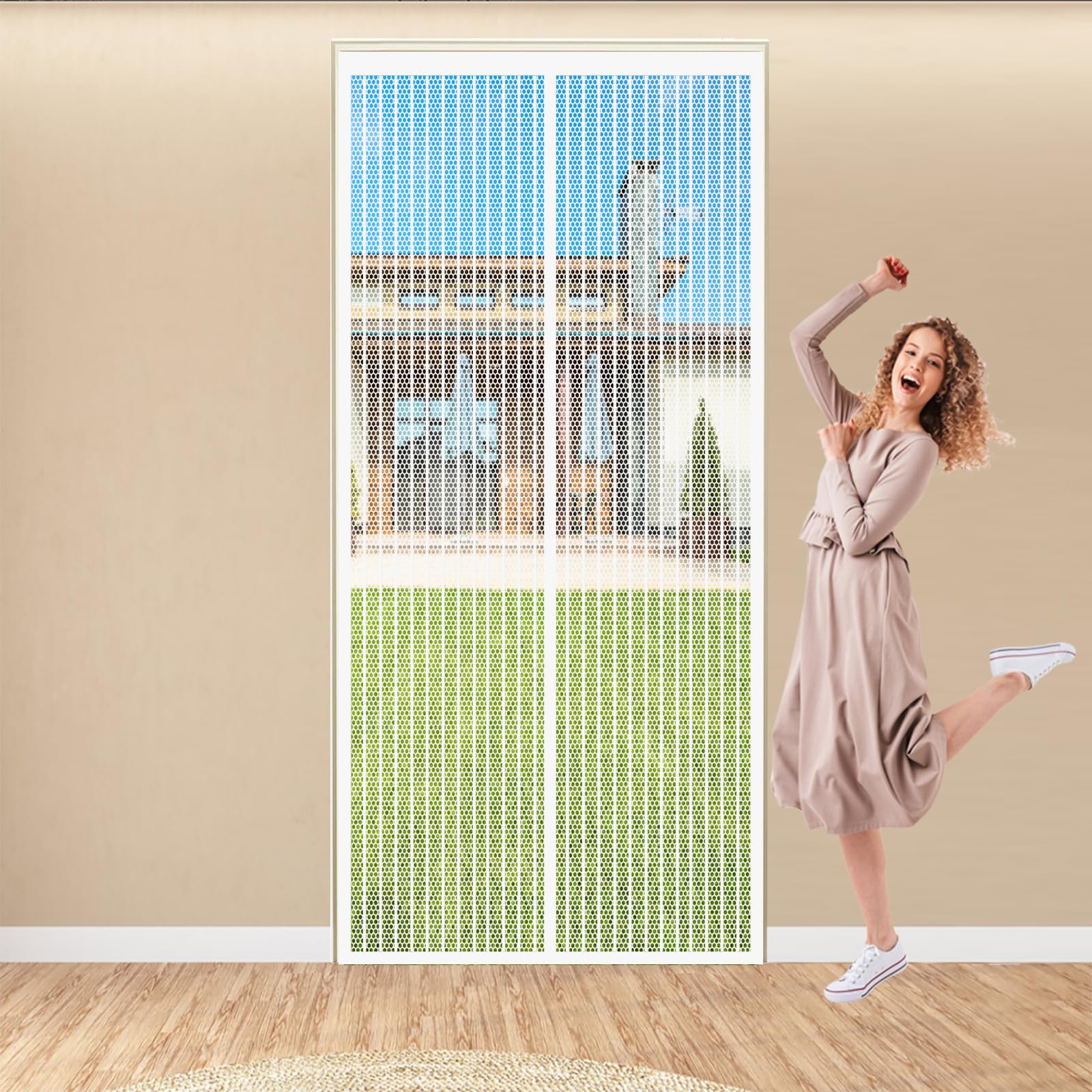 Honqgao White Magnetic Screen Door 88 X 176 Cm Keep Bugs Out Lets Fresh Air In Door Screen With Powerful Magnets For Patio French Bedroom, Balcony,