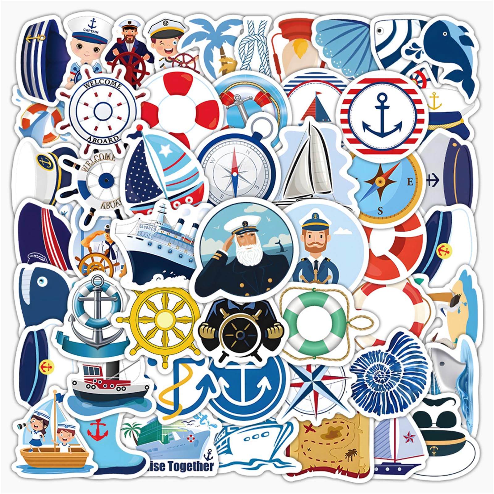 100PCS Nautical Stickers Sailing Boat Decal for Water Bottle Kid Teen Adult | Waterproof Vinyl Cute Nautical Sticker for Laptop Luggage Journal
