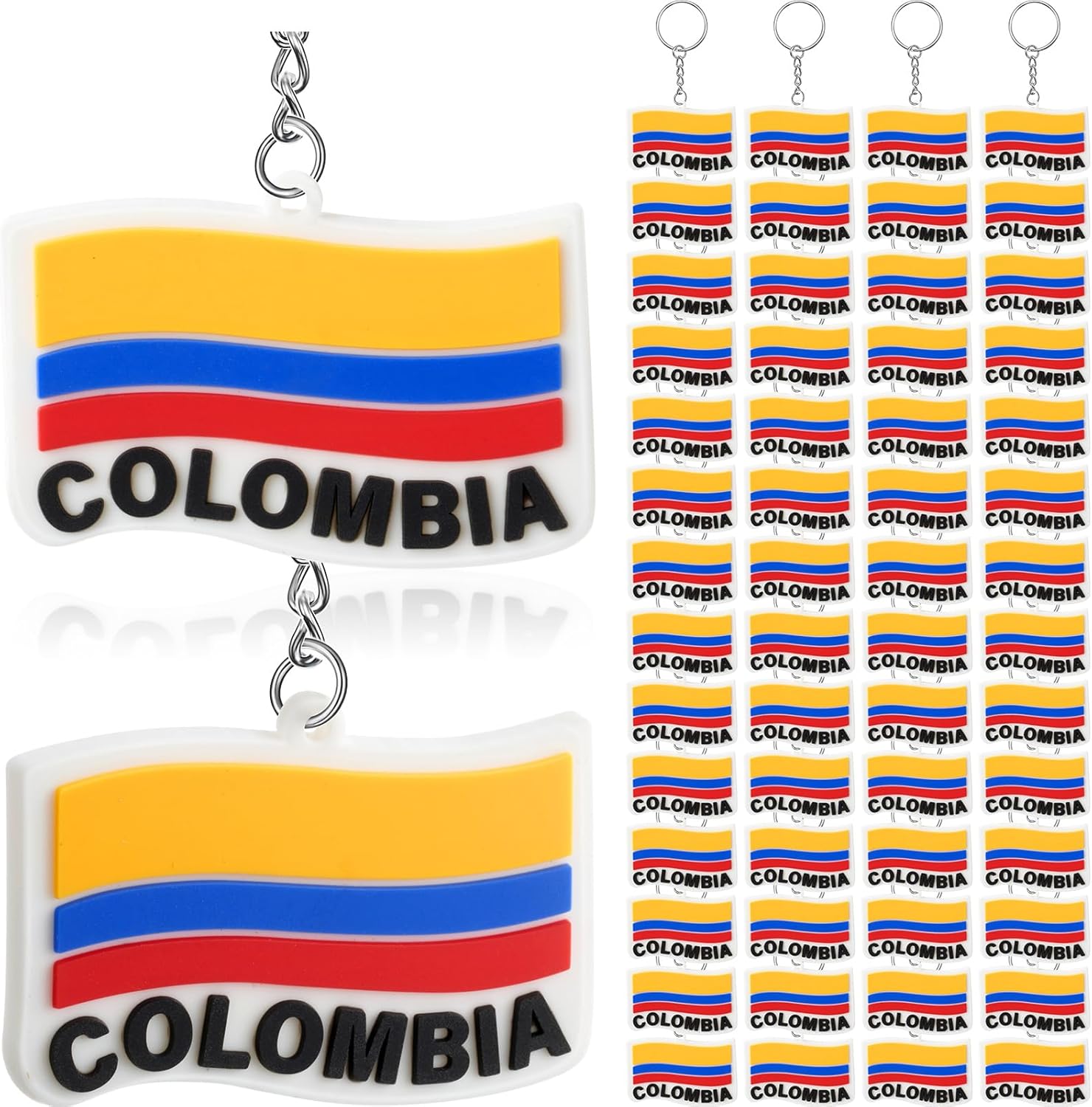 Kathfly 60 Pcs Colombia Flag Silicone Keychain Key Ring with Key Ring Clips Colombia Souvenir for Men Women National Football Soccer Team Accessories History Party Favor Fan Car Pendant Charm