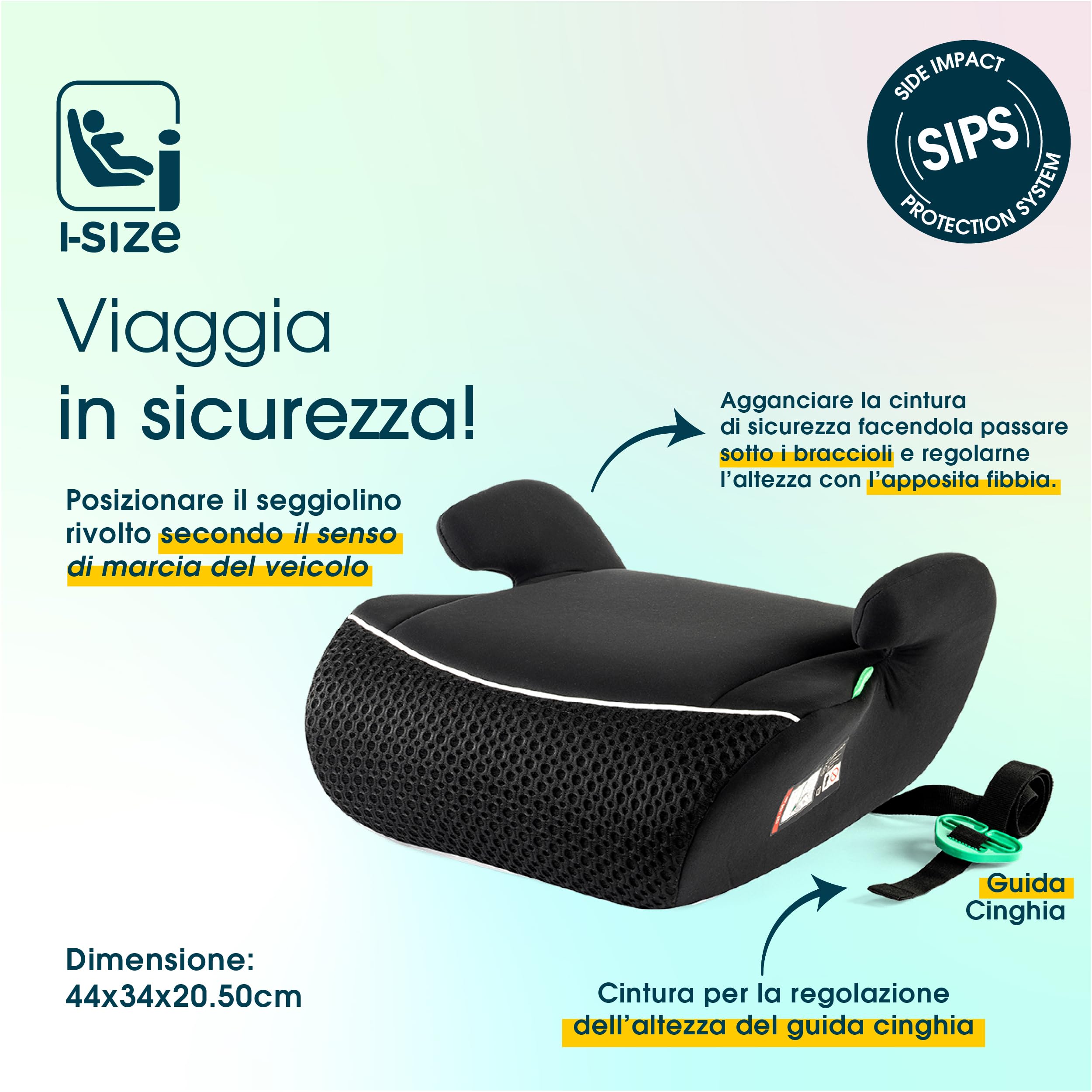 b bellelli - Eos² Air, Kinderautositz i-Size, Autoerhöhung für Kinder 125-150 cm (22-36 kili), atmungsaktive 3D-Air-Mesh-Einsätze, Farbe Schwarz, 6-12 Jahre