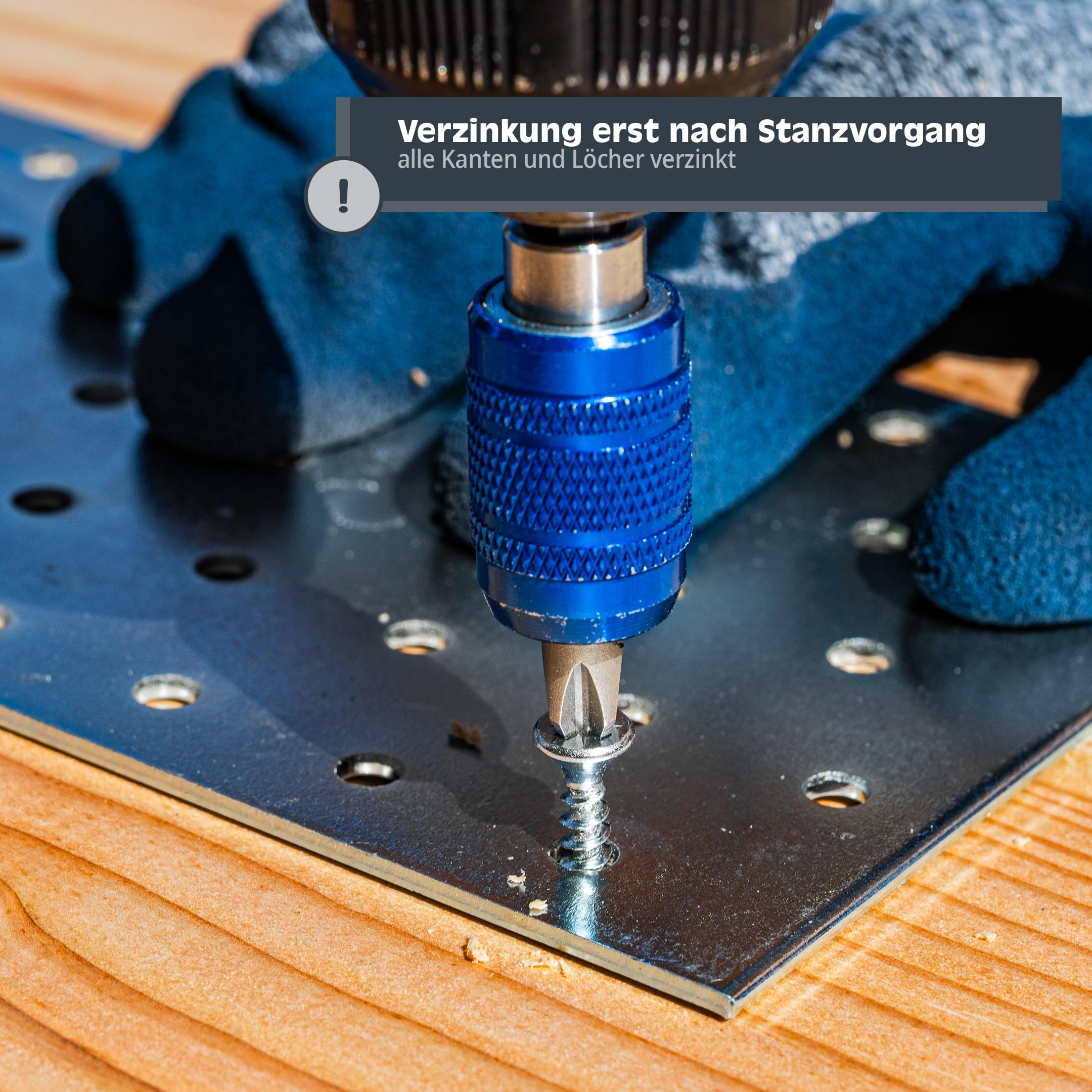 HELPMATE – 6 Stück Lochplatten 100x200 mm – Flachverbinder galvanisch verzinkt & blau passiviert – Holzverbinder mit Korrosionsschutz, stabil & langlebig – einfache Montage (Packung mit 4)