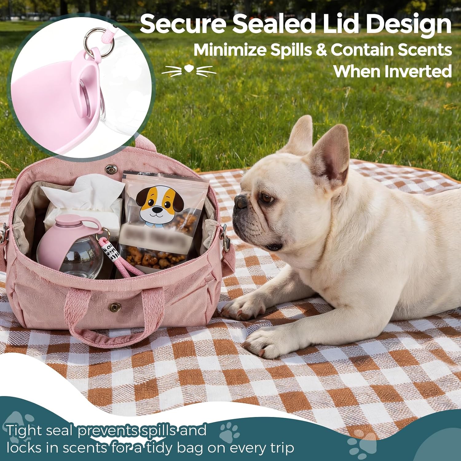 Portable 10oz Dog Water Bottle, Leakproof Cup with Folding Silicone Bowl | KCHEMHUHU Lightweight Break-Resistant & BPA-Free, for Small Medium Dogs, Hiking, Camping & Outdoor Use, Pink