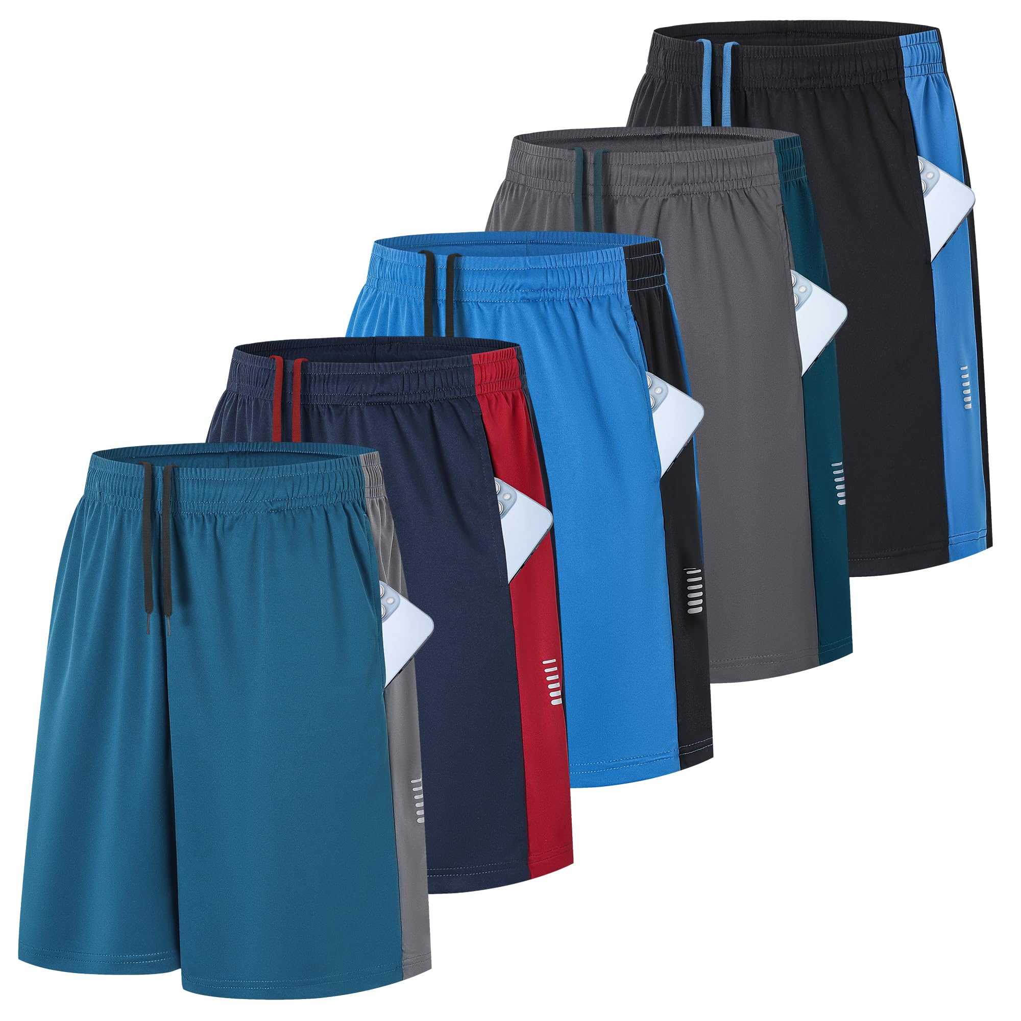 ZENGVEE Lot de 3/5 shorts de sport pour homme avec bande réfléchissante - Séchage rapide - Respirant - Léger - Pour entraînement et sport