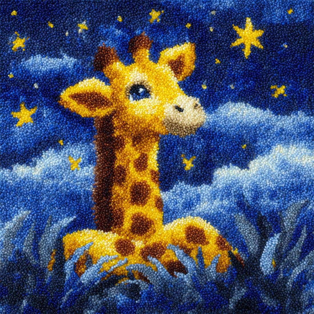 Kitquiver Animal Latch Hook Cushion Craft Kits Giraffe and The Starry Sky DIY Latch Hook Rug Kit for Beginners Embroidery Cushion Canvasfor Adult Beginners 17x17In