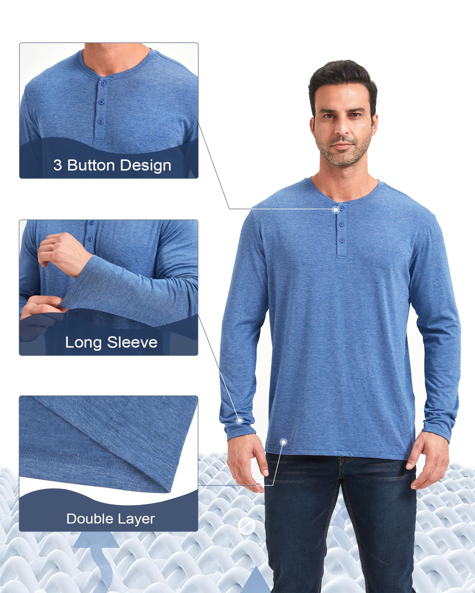 Liloak Henley - Set di 3 Magliette a Maniche Corte da Uomo, 3 Bottoni