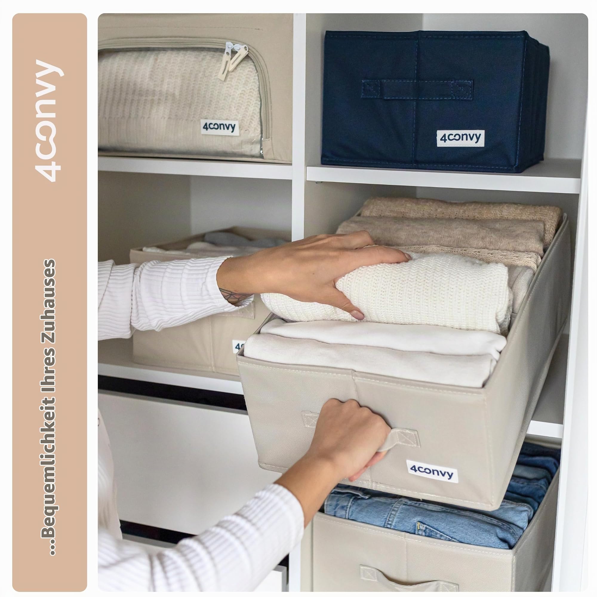4CONVY Hosen Organizer Kleiderschrank XXL - Schrankorganizer - Schubladen Organizer - Aufbewahrungsboxen mit 7 Fächern - faltbares Ordnungssystem zur Aufbewahrung im Kleiderschrank - 4 Stück