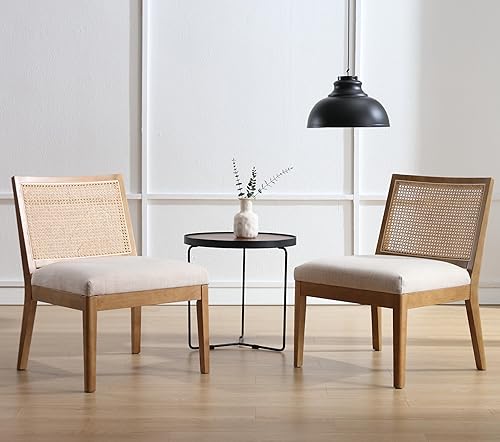 Miniatura 6 de Silla de ratán moderna de lino, cómoda silla de sala de estar, silla deslizante sin brazos, silla lateral tapizada, sofá individual con patas de