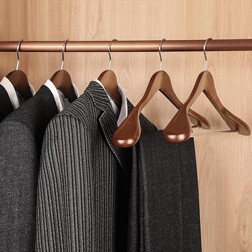 Miniatura 5 de TOPIA HANGER Perchas de madera de hombro ancho, perchas para trajes con barra antideslizante para pantalones y gancho giratorio de 360, percha de