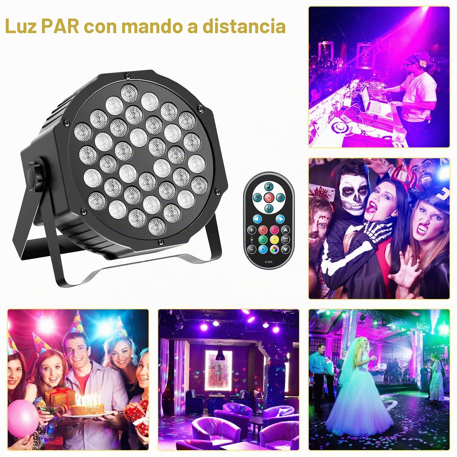 U`King 4PCS RGB Par LED, 72W Luces Escenario con Control Remoto y Modo de Activación de Sonido, Luz de Discoteca para Fiestas Navidad DJ Bar
