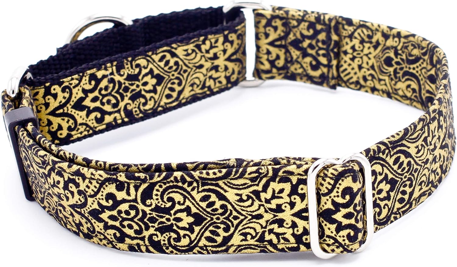 Caninus Collars Black and Gold Flourish Collar 5/8" - 2" Width Buckle & Martingale (Martingale w/Buckle Collar, XXL - 2" Width)