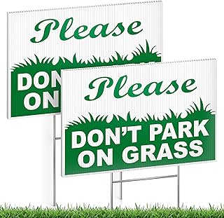 2-Pack Please Don't Park on GrassYard Sign, Keep Off Grass Sign 12×8 Double-Sided Coroplast Lawn Signs, Outdoor No Parking Sign with H-stakes on Grass Reminder for Yard