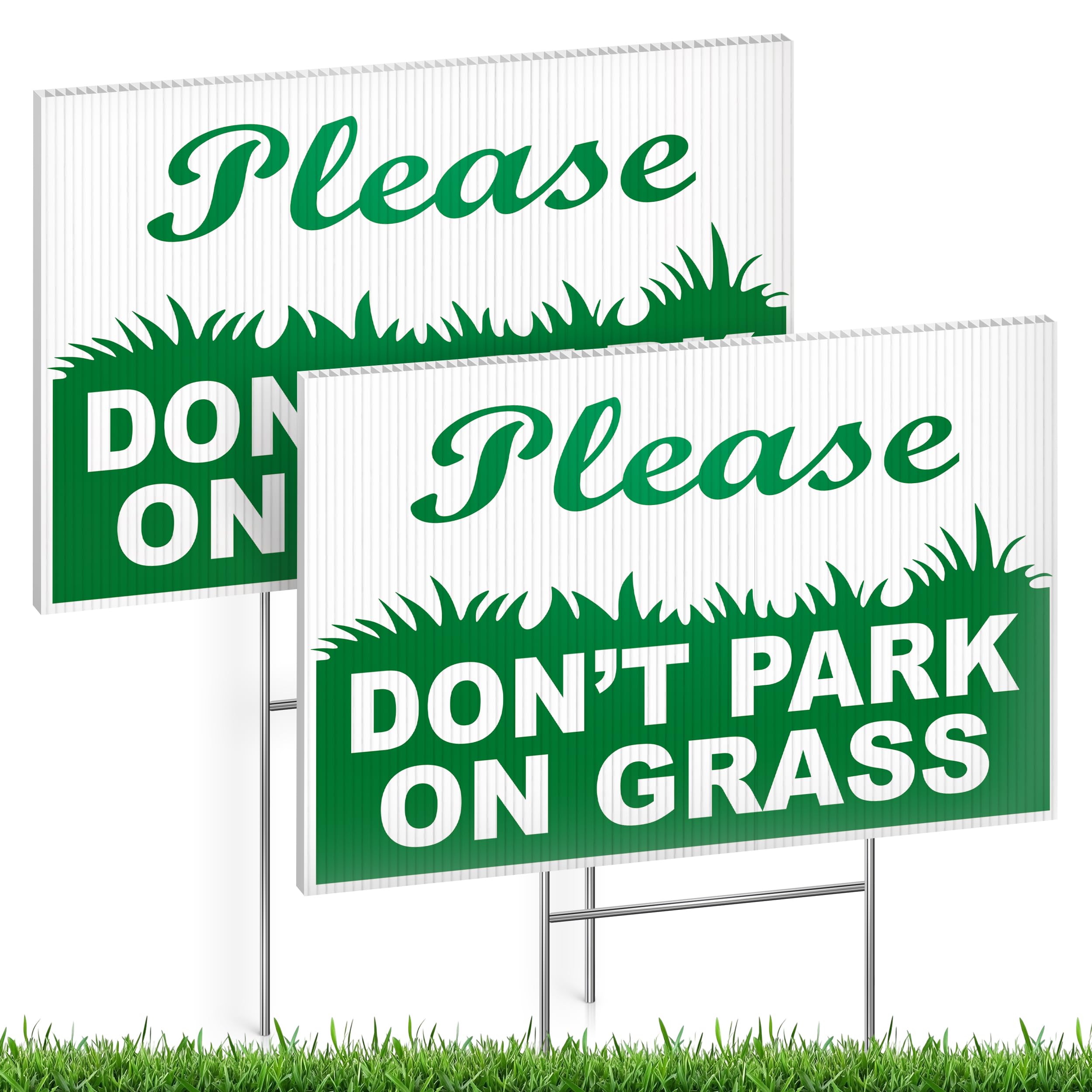 2 PC No Parking Sign with Stake,DOUBLE SIDED PRINT 8"x12" No Parking on Grass Sign,Do Not Park on Grass Sign,No Parking on Grass Signs,No Parking Private Property Sign,Plastic Yard Sign