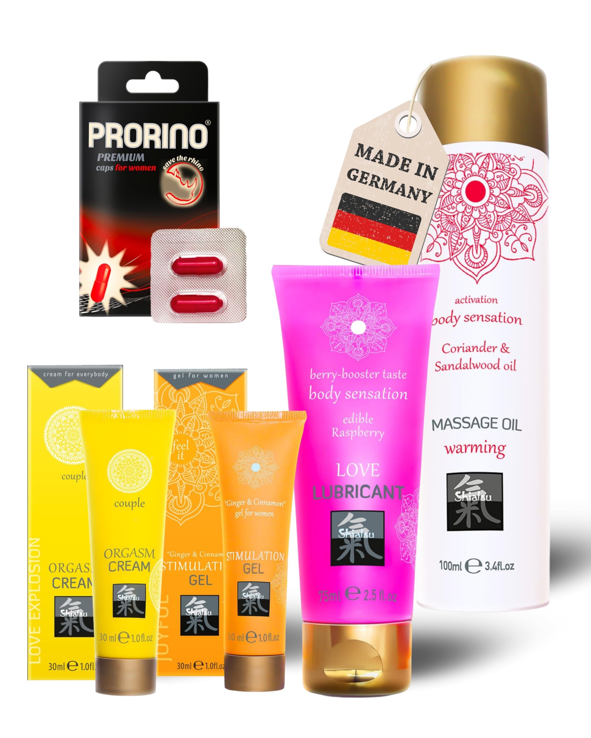 HOT Junggesellinnenbox I Mit Stimulation Gel, Couples Cream, Gleitmittel, Massageöl & Libido-Kapseln I Hochwertige Inhaltsstoffe, verführerische Düfte & Aromen I Ideal als Geschenk