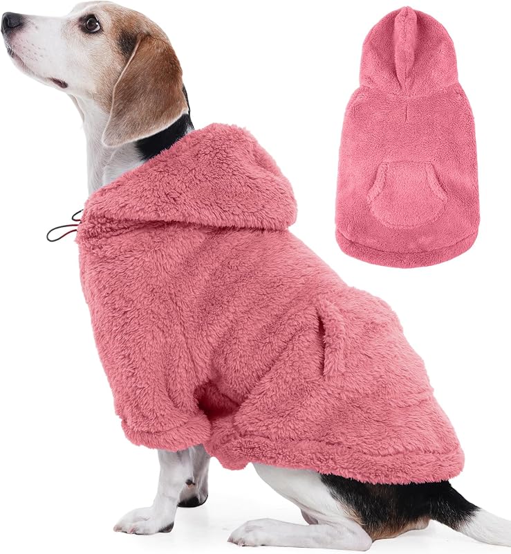 Moletom Fuzzy Rosa para Cães IDOMIK com Capuz Ajustável e Abertura para Guia — Tamanho XL
