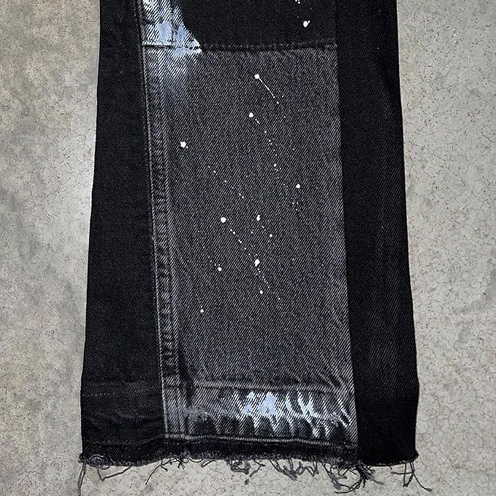 Flared Jeans Uomo, Pantaloni in Denim Streetwear Y2K con Disegno a Spruzzo d'inchiostro, Patchwork e Tasche, Pantaloni per Il Tempo Libero Bootcut Baggy in Stile Cowboy Hip Hop(Grey,M)