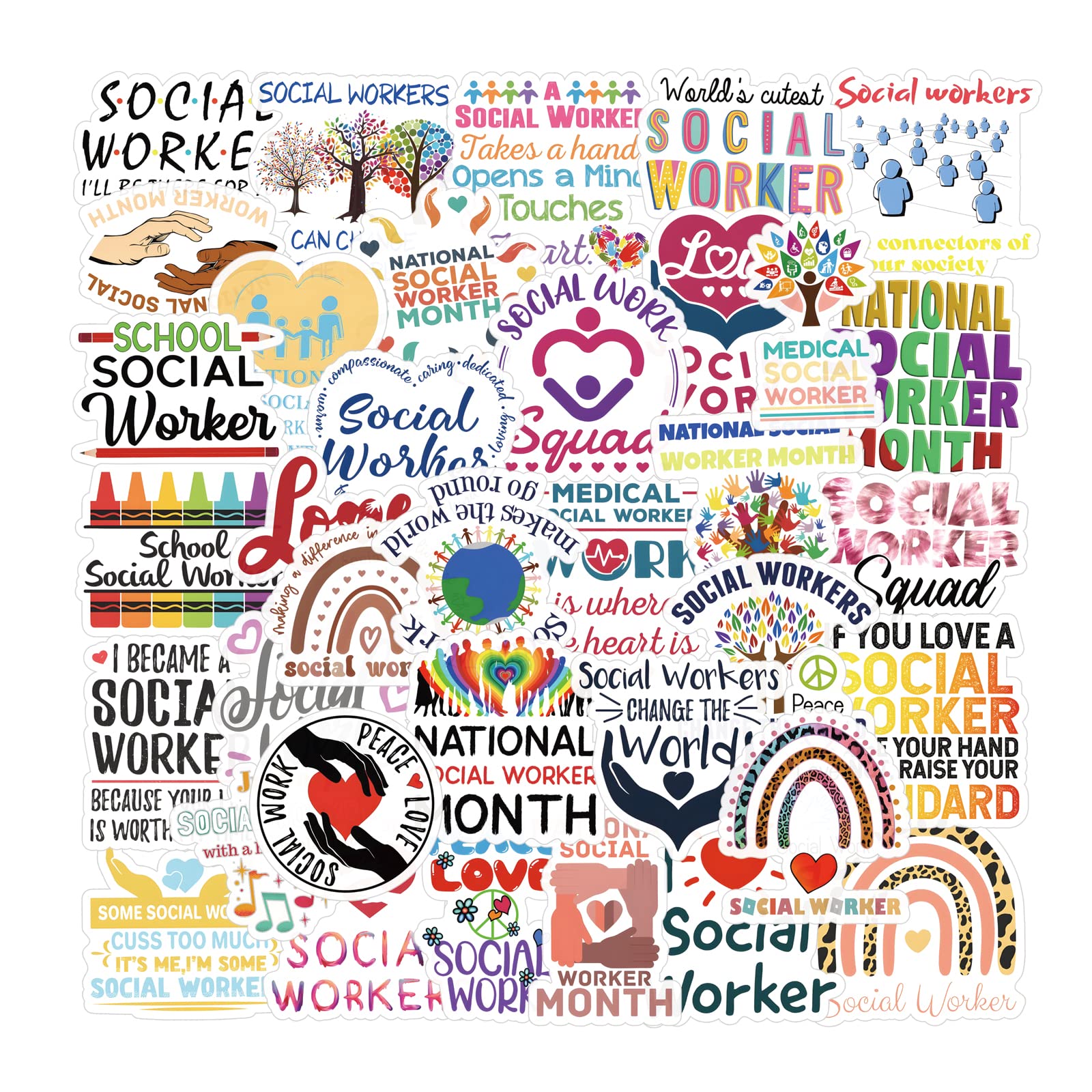 61PCS Social Work Stickers Inspirational Stickers Motivational Stickers Vinyl Waterproof Stickers for Laptop,Bumper,Skateboard,Water Bottles,Computer,Phone, for Kids,Teens,Adult