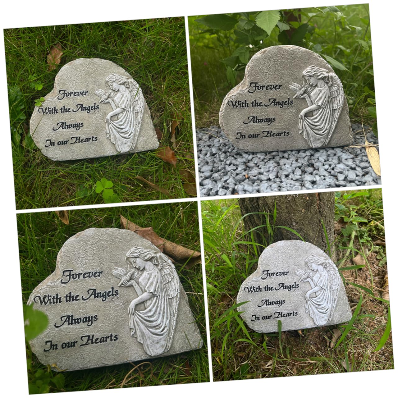 Herzförmige Engelsstatue aus Kunstharz als Gedenkdekoration für Garten und Friedhof Wetterfest Grab Herz