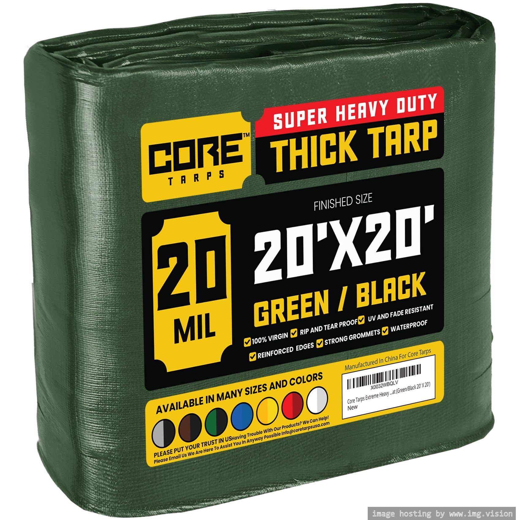 Core Tarps Extreme Heavy Duty 20 Mil Tarp Cover, Waterproof, UV