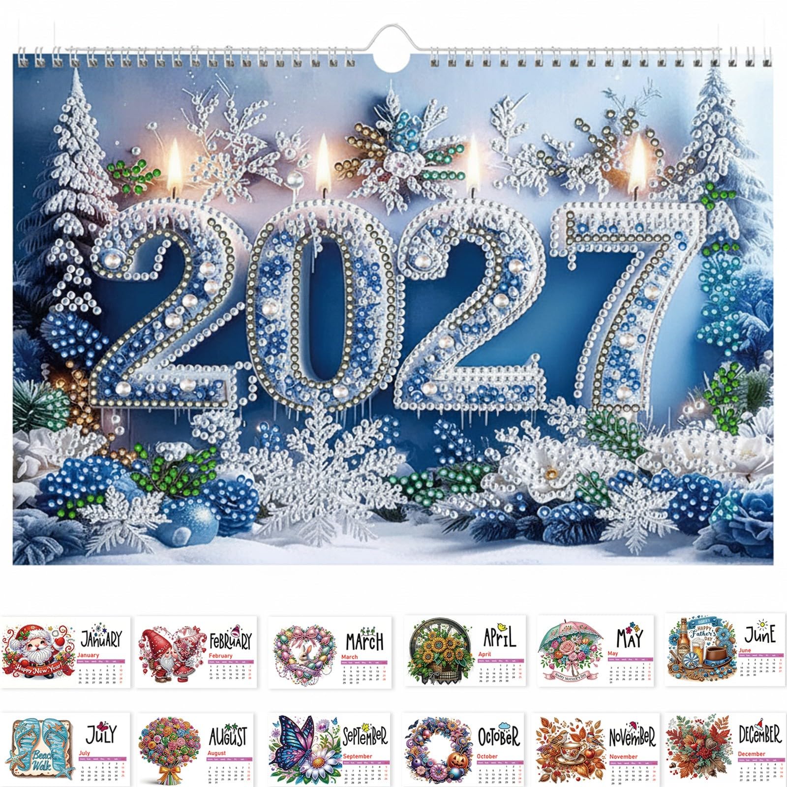 Diamond Art Painting 2027 Wall Calendar, 6.7 x 9.8in 12 Months Hanging Wall Calendar Perfect For Home, Office-01-Winter Style — image 1