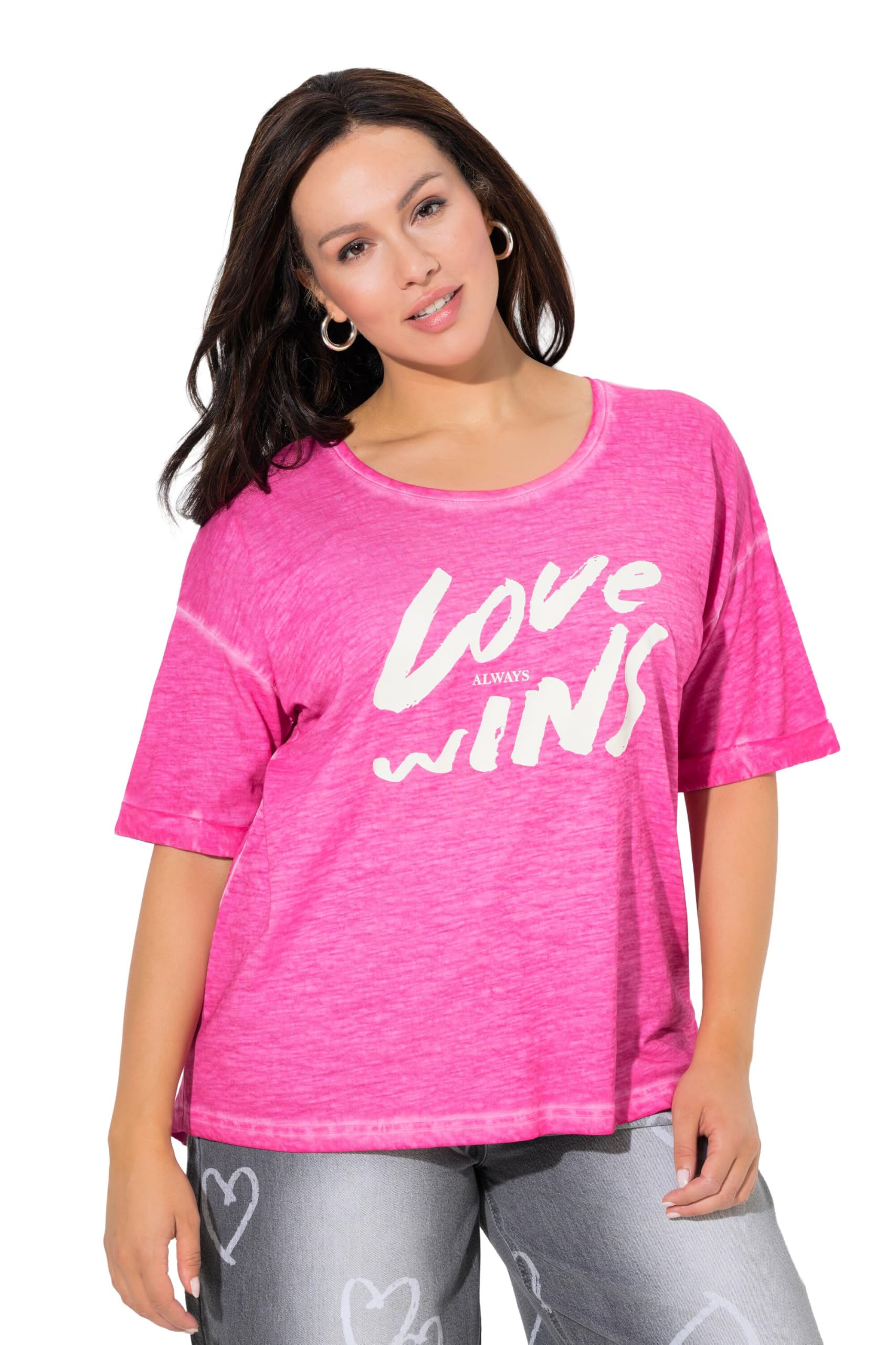Ulla Popken Damen große Größen Übergrößen Plus Size T-Shirt, Schriftdruck, Oversized, Rundhals, Halbarm 845338